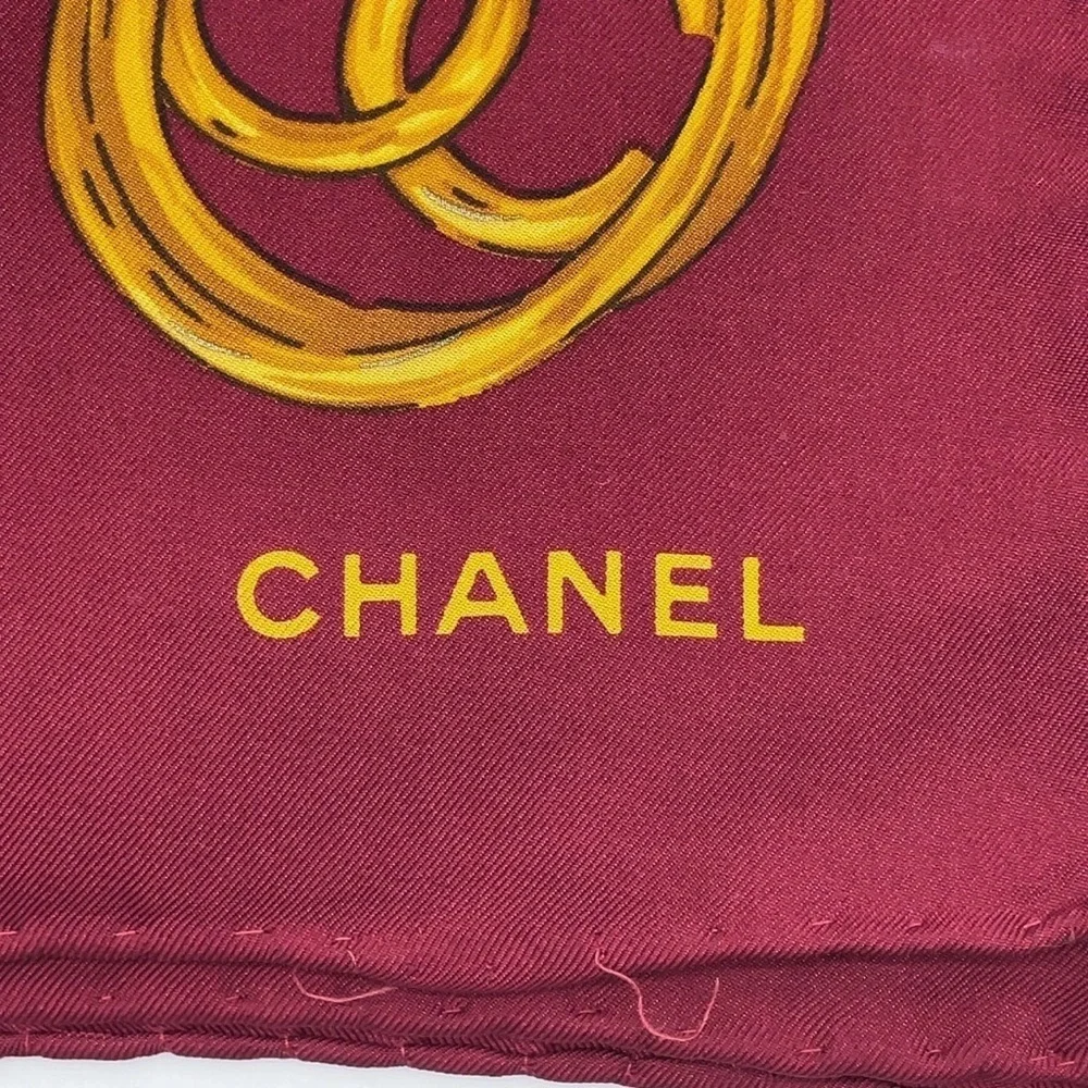 Auth Chanel gold chain and medallion design, Silk Scarf